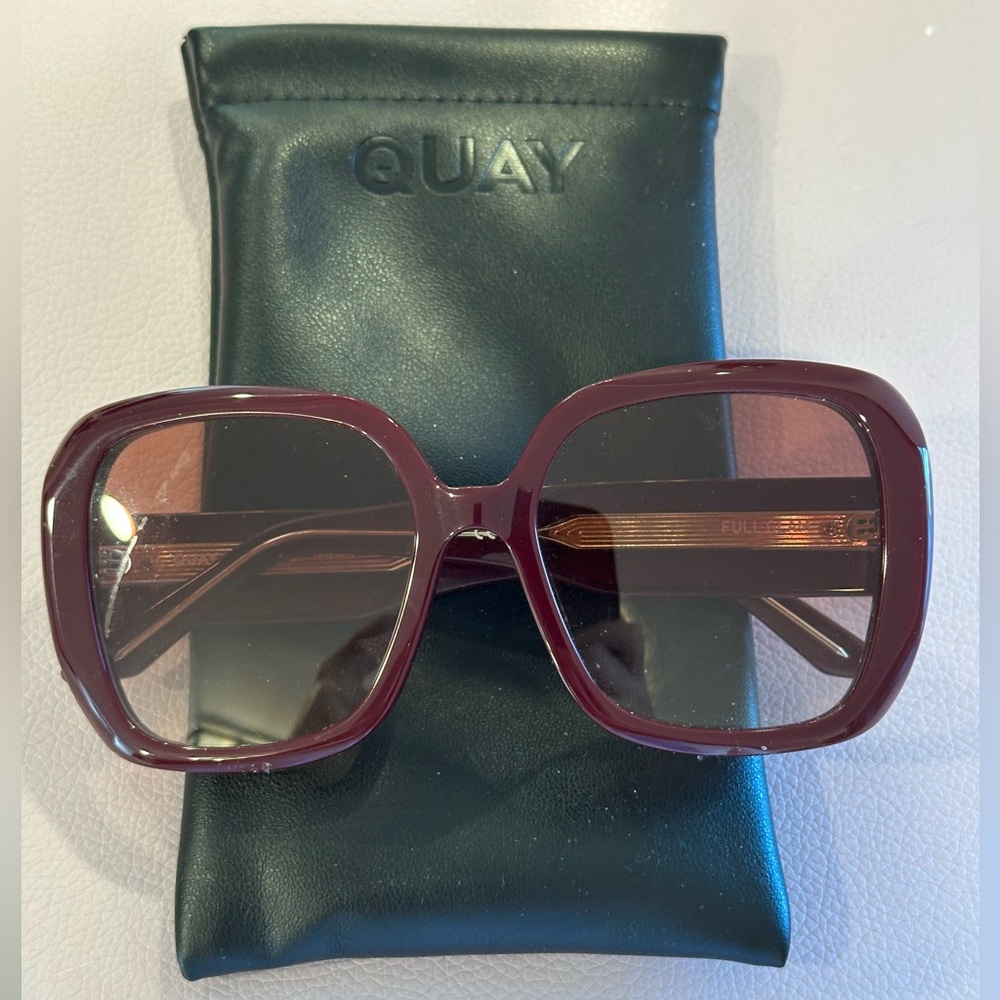 Quay Australia Wine Red Square Sunglasses “Full Glam”